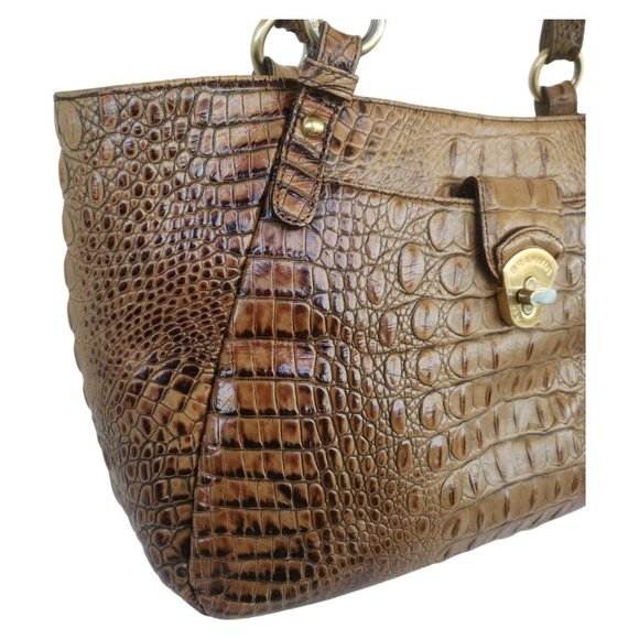 Brahmin Colette Croc Embossed Leather Toasted Almond Ombre Melbourne Handbag - Picture 9 of 16
